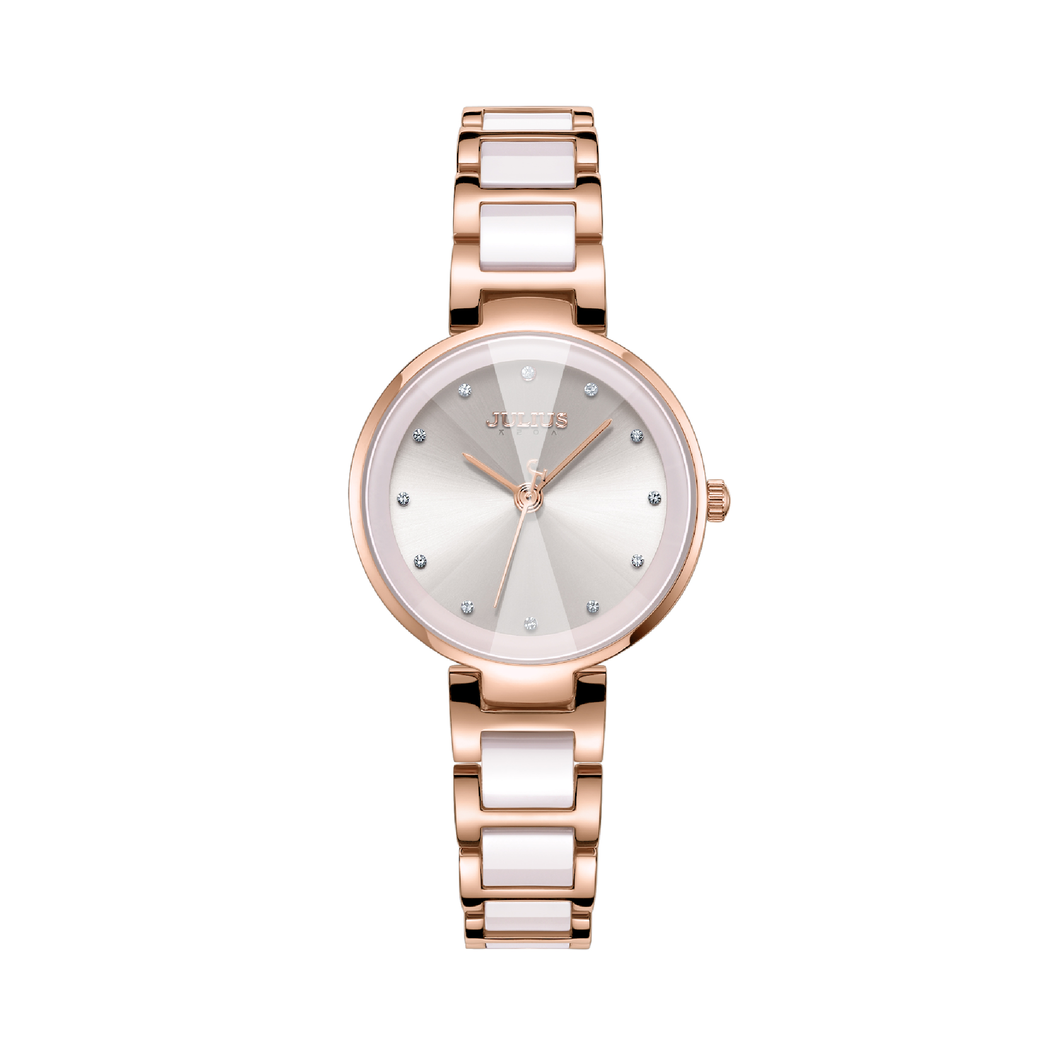นาฬิกา Julius JA-1209 A สายเซรามิกสลับสแตนเลส สีขาว - โรสโกลด์